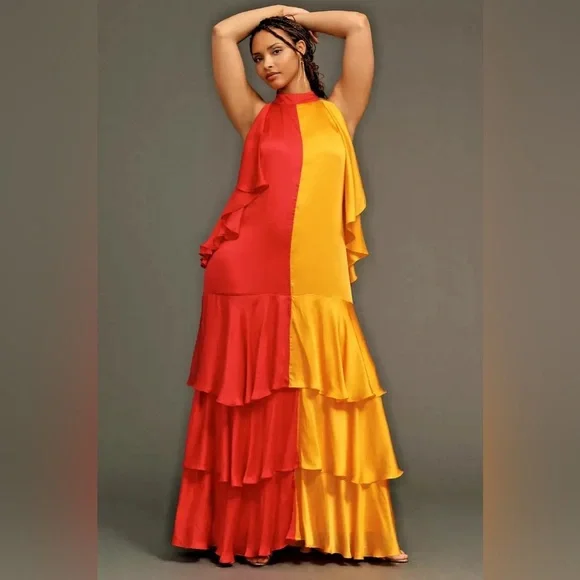 COPY - Anthropologie Pinnacle by Shruti Sancheti Mock-Neck Colorblock Ruffle …